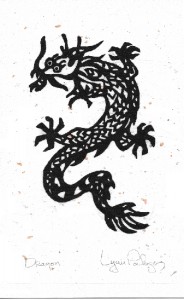 Dragon on Mulberry Paper (linocut)