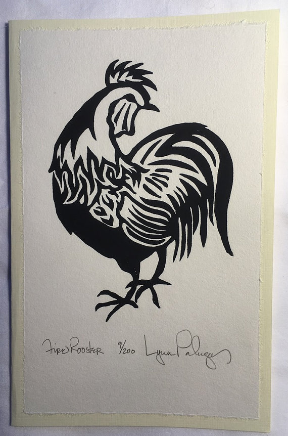 Image of Fire Rooster (linocut) 2017