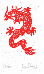 Red Dragon on Mulberry Paper (linocut)